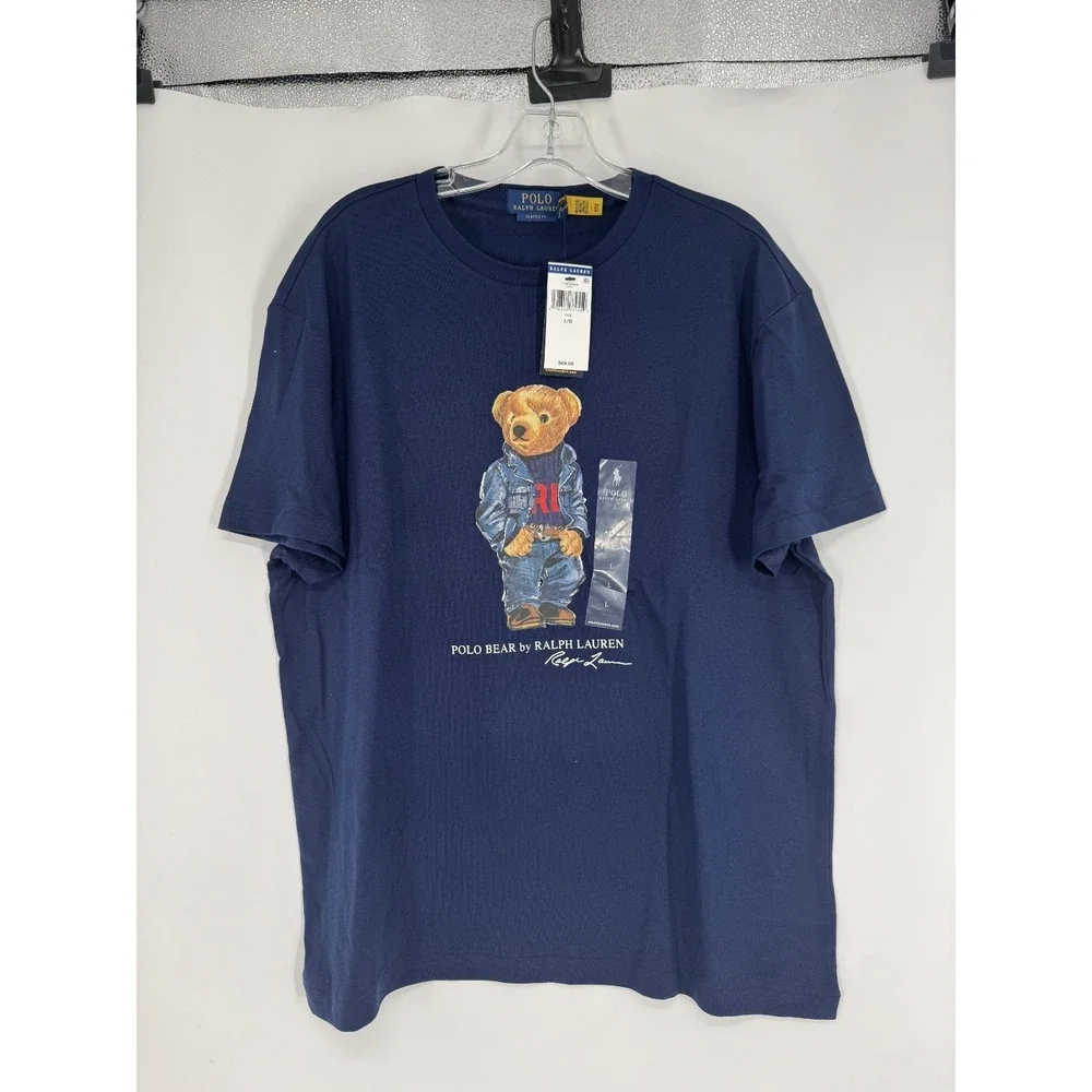 Polo Ralph Lauren Bear Graphic Tee T Shirt Mens Large Navy Blue Short Sleeve